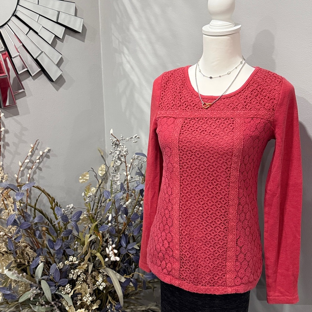 Lucky Brand Reddish/Brown Lace Long Sleeve Top